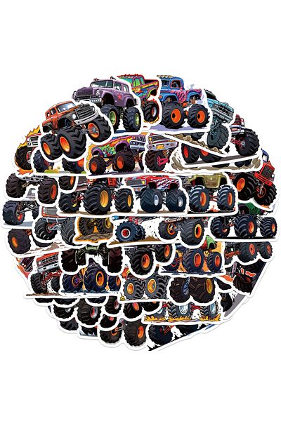 Choice 50pcs 50pcs Cartoon Monster Truck Stickers Cute Vinyl Decals For Luggage Laptop Water Bottle Guitar