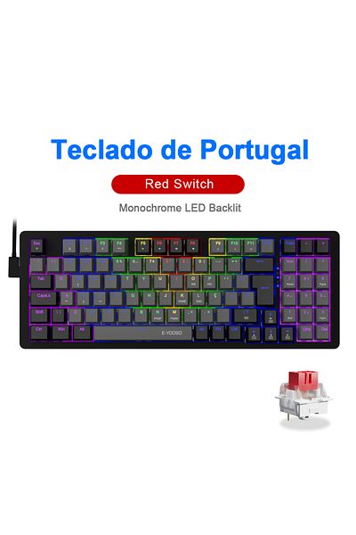 Choice لوحة مفاتيح الألعاب الميكانيكية Z94-gb-pt E-yooso Z94 USB أحادية اللون بإضاءة خلفية LED باللون الأزرق والأحمر 94