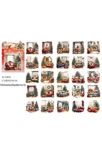 Choice مجموعة ملصقات قصاصات PET لعيد الميلاد الدافئ، 50 ورقة، ديكور مقاوم للم...