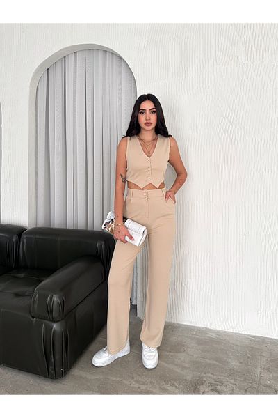 sportiness Crepe Vest and Trousers Set