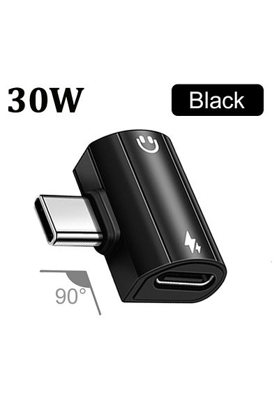 lieve Black 30w New Elbow Usb Type C To 3.5mm Jack Aux Audio Headphone Converter Adapter Fast Charger 30w