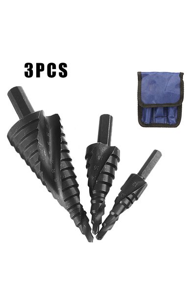 louCnloin 3pcs With Bag 4-12 4-20 4-32mm Hss Cobalt Step Drill Bit Set Nitrogen Spiral For Metal Cone Hole Bit