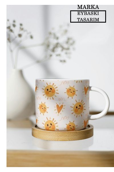 EYBaskı Tasarım White Porcelain Patterned Nescafe Cup
