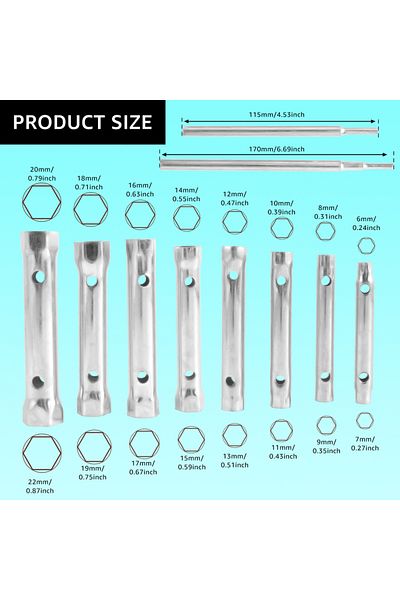 Choice Silver 10pcs Shower Valve Socket Wrench Set Carbon Steel Plumber Socket Wrench Double-ended Tubular
