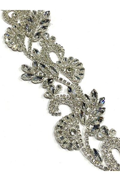 karantuhafiye Ütü İle Yapışan Taşlı Şerit / 50 Cm / Gümüş / Kristal Taşlıdır