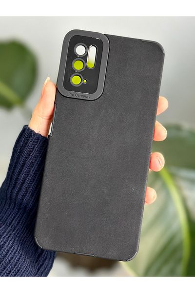 Go Aksesuar جراب سيليكون بتصميم ألكانتارا أسود متوافق مع هاتف Redmi Note 10 5G