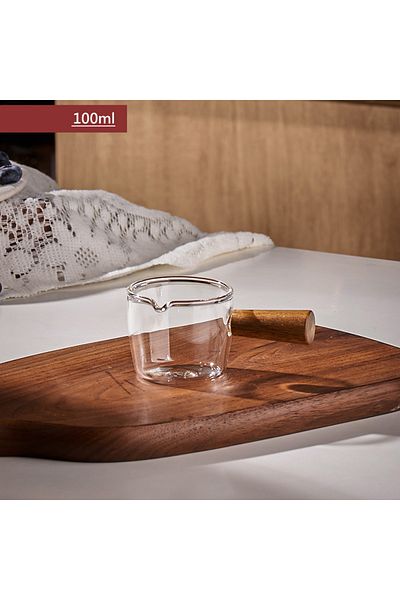 Choice 60-100ml 100ml Single Mouth Gianxi Wood Handle Glass Espresso Measuring Cup Single/double Mouth Milk