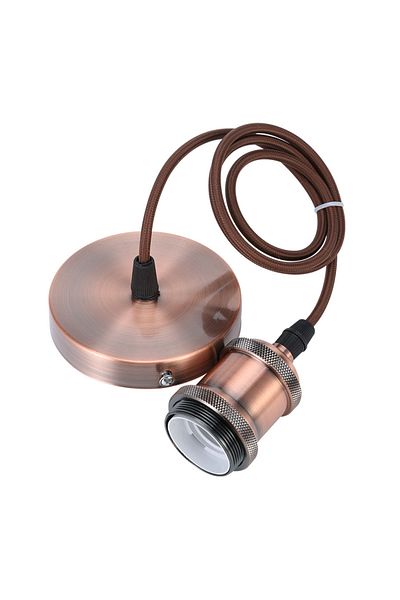 JOYINLED No Light Bulb Red Bronze Color E27 Suspension Wire Lamp Holder, Antique Copper Metal Pendant Lamp Ho