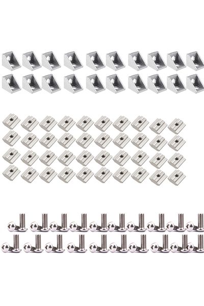 Choice 2020 Silver Set 2020 Aluminum Profile Connector Set 20pcs Corner Bracket 40pcs M5x8mm Hex Socket C