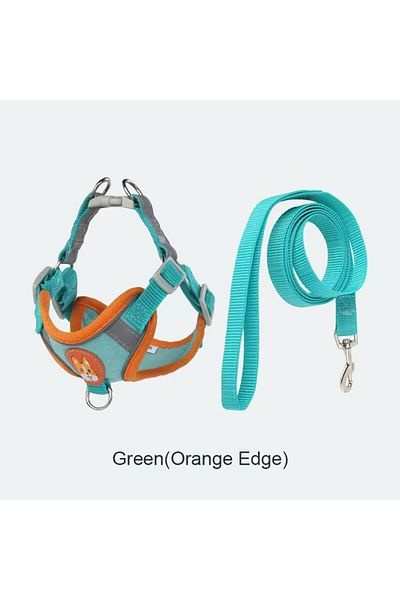 Choice Green(ORANGE EDGE) M 3-6kg Booteely Pet Suede Chest Harness Vest Dog Cat Strap Reflective Leash Retr