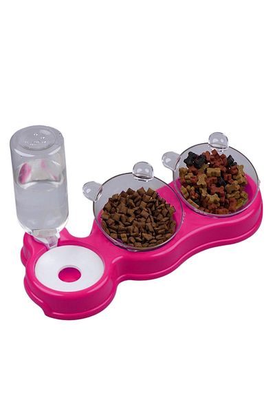 Glipet Neon Fuchsia 500 ml 36 X 21 X 16 cm - Double Chamber 3-Piece Nutrition and Water Bowl Set