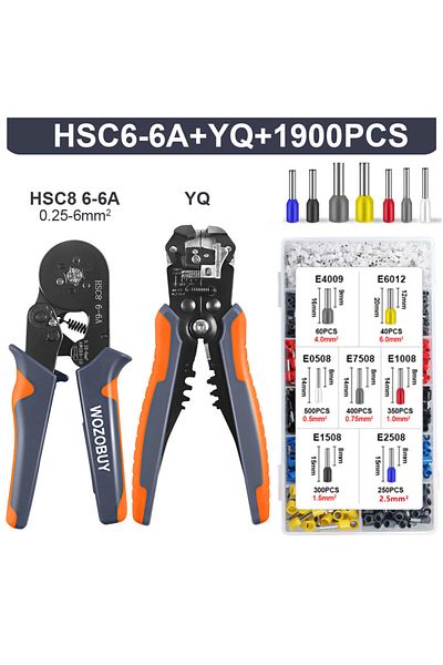 Choice 6-6a Yq 1900pcs Ferrule Crimping Tool Kit, Hsc8 6-6a Awg 23-10 Self-adjusting Crimping Pliers Stripp