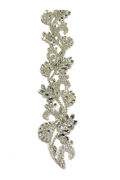 karantuhafiye Iron-On Stones Strip / 50 cm / Silver / Crystal Stones