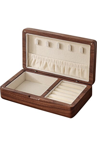 Choice صندوق تخزين مجوهرات محمول من الفلانليت عالي الجودة من خشب الجوز الأسود...