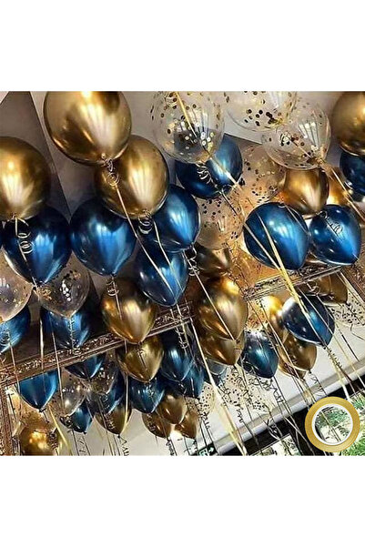 Choice بالونات لاتكس ذهبية زرقاء 18 قطعة من الكروم المعدني الذهبي المختلط مقا...
