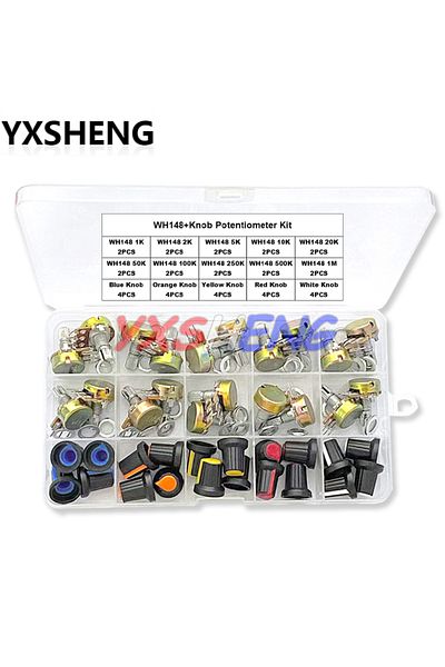 Choice 20Sets WH148 15MM Single Potentiometer Kits B1K/2K/5K/10K/20K/50K/100K/250K/500K/1M,With White, B...