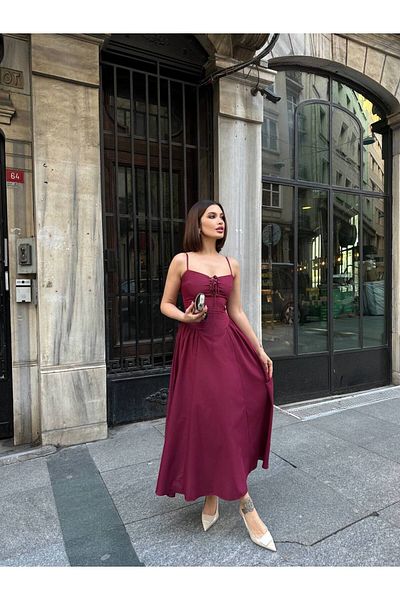 buqre's moda Rochie de lungime midi prințesă cu bretele cu șireturi cu gât pătrat