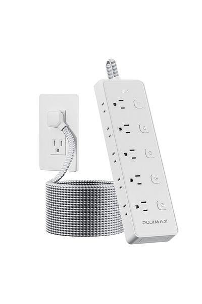 PUJIMAX شريط طاقة Us Plug Pj-ps1001 مزود بـ 10 منافذ وكابل مضفر بطول 1.5 متر وواقي من التيار الزائد متعدد الاستخدامات