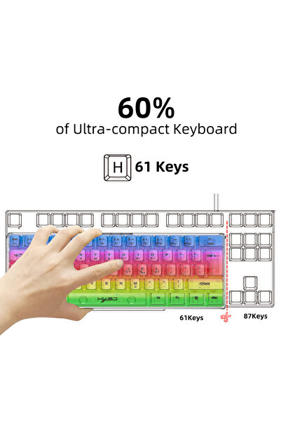 Choice لوحة مفاتيح ألعاب سلكية شفافة بنسبة 60% من HXSJ، إضاءة خلفية RGB، فائقة الصغر ومقاومة للماء، صغيرة الحجم 61...