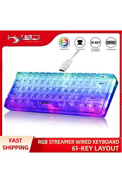 Choice لوحة مفاتيح ألعاب سلكية شفافة بنسبة 60% من HXSJ، إضاءة خلفية RGB، فائقة الصغر ومقاومة للماء، صغيرة الحجم 61...
