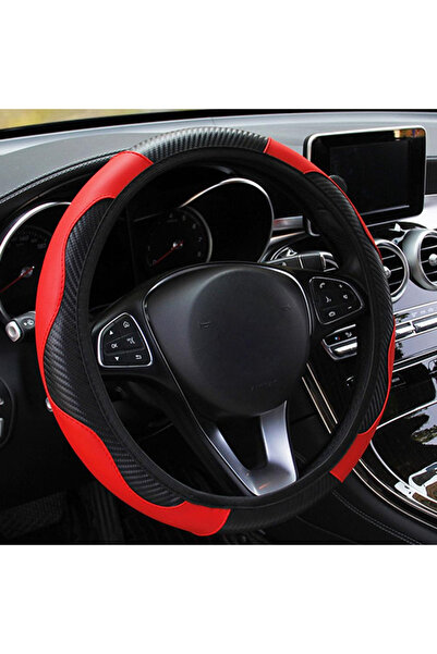 Choice غطاء عجلة قيادة السيارة قطعة واحدة باللون الأحمر، مصنوع من جلد البولي ...