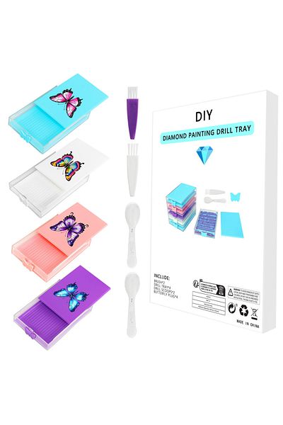 Choice Butterfly -4pcs Butterfly Print Diamond Painting Tool Tray With Drilling Plate,cover Beads Container