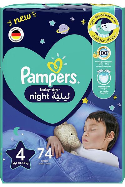 Pampers Baby-Dry Night, Size 4, 10-15 kg, 74 Diapers