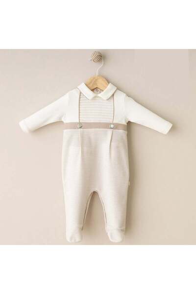 Genel Markalar Erkek Bebek Kahverengi Pliseli Patikli Tulum-Kahverengi - 3 Ay