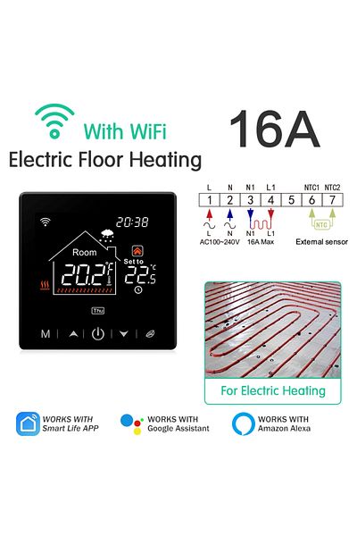 Choice ترموستات التدفئة الأرضية الكهربائية 16a Tuya Wifi وحدة تحكم في درجة الحرارة قابلة للبرمجة للحرب الكهربائية