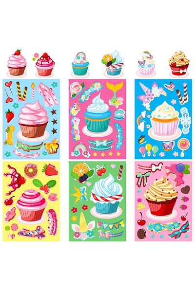 Choice 6pcs cake ice cream puzzle stickers, New dessert fun DIY cupcake stickers Children's toys