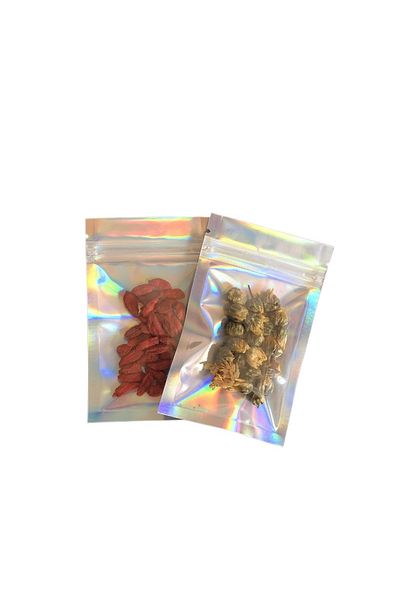 Choice 10x6cm 100pcs 100pcs Holographic Resealable Mylar Bags Ziplock Candy Suger Tee Jewelry Beauty Storag