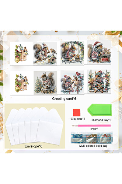 Choice Christmas Squirrel 6Pcs Diamond Art Painting Greeting Card Kits,Christmas Squirrel Greeting Cards wi
