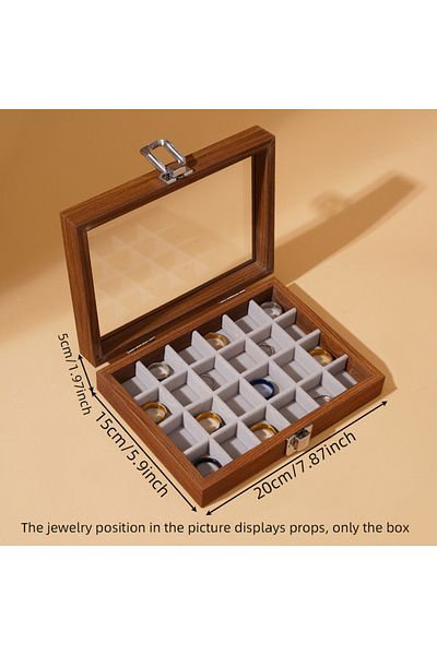 Choice 24 Grids Walnut Color Jewelry Box, Ring Necklace Storage Box, Earrings, Earrings, Bracelets, Jewelry