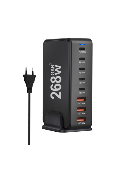 Choice1 شاحن سطح المكتب GaN EU 268W، شاحن PD بـ 8 منافذ USB من النوع C، شحن س...