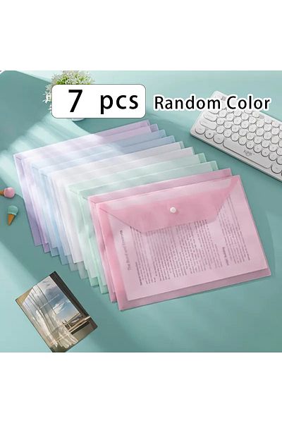 Choice 7 قطع عشوائية من أكياس الملفات مقاس A4 من Morandi Color Plastic Qq سميكة وكبيرة السعة وحقيبة ملفات