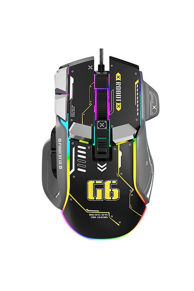 Choice ماوس ألعاب G6 سلكي باللون الأسود بدقة 128000 نقطة في البوصة مع رقاقة Chipa826 RGB، تصميم مريح وقابل للبرمجة