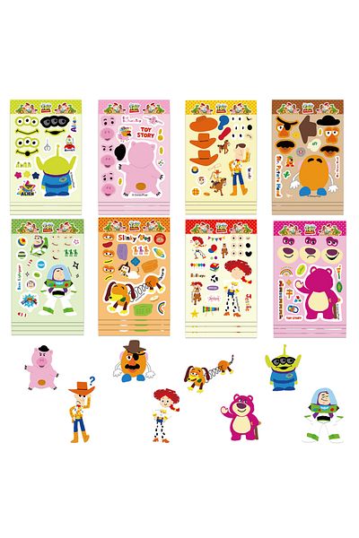 Disney 8pcs 8/16/32pcs Cute Toy Story Stickers Make A Face Puzzle Sticker Diy Game Children Educatio