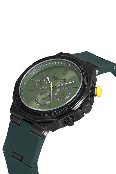 Polo Air Rubber Band Metal Case Men Wrist Watch Green Black Yellow Color Pl-0973E7X