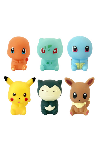 Choice 6 قطع من بوكيمون بيكاتشو معبأ في أكياس، 6 قطع من ألعاب المياه 5-6 سم لعبة استحمام صرير وطفو على الماء من الرسوم المتحركة إيفي سنورلاكس