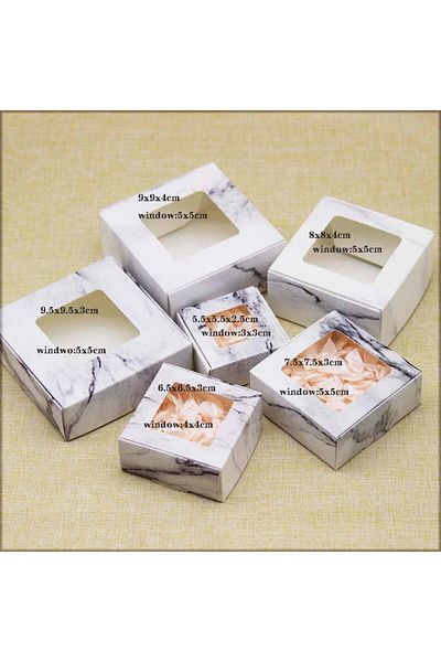Choice 10kraftwindowbox 9.5x9.5x3cm 10pcs Kraft blank window gifts box Marbling style pape Merry chirstmas