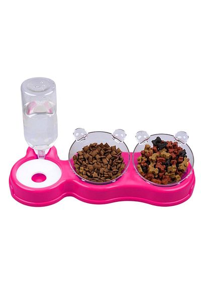 Glipet Neon Fuchsia 500 ml 36 X 21 X 16 cm - Double Chamber 3-Piece Nutrition and Water Bowl Set