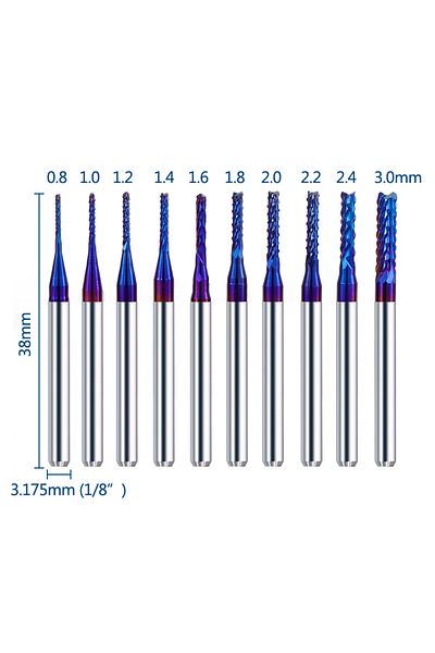 Choice 10pcs 0.8-3.0mm 10/40pcs End Mill 3.175mm Carbide Milling Cutter Cnc Router Bit Nano Blue Coated Woo