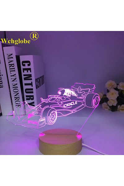 Choice 7 Colors Change 3d Illusion Lamp F1 Wooden Sports Car Nightlight For Child Bedroom Decor Color Chang