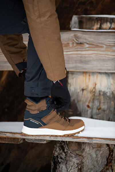 Decathlon Men's Outdoor Snow Boots - Waterproof - Beige / Black - Sh500 Mid