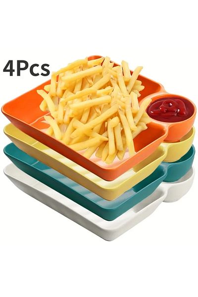 Choice 4 Colors And 4 Piece A Set Of 4 Plastic Platters, Potato Chip Plates, Sturdy Snack Plates, Sushi Pla
