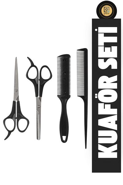 QNİAY 4 Pieces Crepe Comb Scissors Set - Intermediate Scissors, Flat Scissors, Razor Comb, Crepe Comb