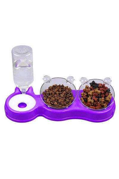 Glipet Double Chamber 3-Piece Nutrition Food and Water Bowl Purple 500 ml 36 X 21 X 16 cm