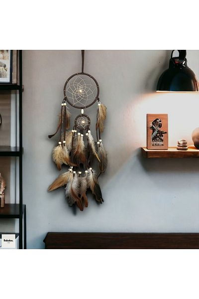 Choice Coffee 1 Pc Indian Dream Catcher With Brown Feathers - Wall Hanging Dream Catcher Bedroom Accessorie