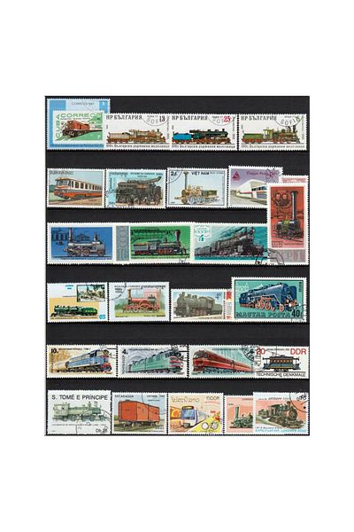Choice 50 PCS All Different Topic Trains Unused Postage Stamps With Post Mark Collection