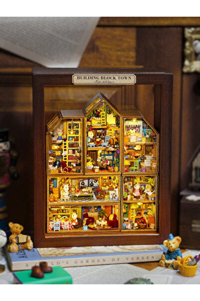 Choice QH032 بيت الدمية DIY أثاث مصغر خشبي مع علبة LED 6 مجموعات كاملة من الأ...